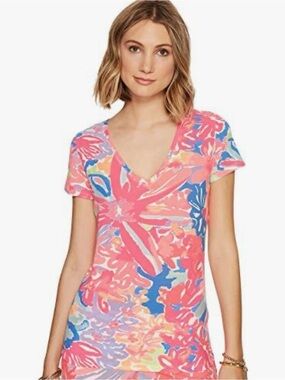 Lilly Pulitzer Michele v-neck top in MULTI playa Hermosa SIZE medium NWT